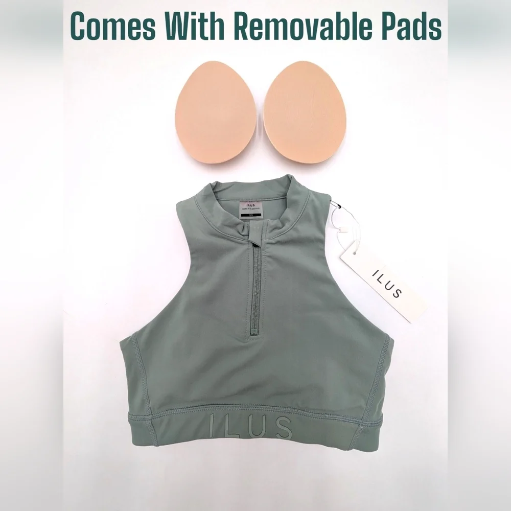 NWT ILUS Essential  Size XS Sea Foam High Neck Crop Top Front Zip It All In Bra - Picture 16 of 17